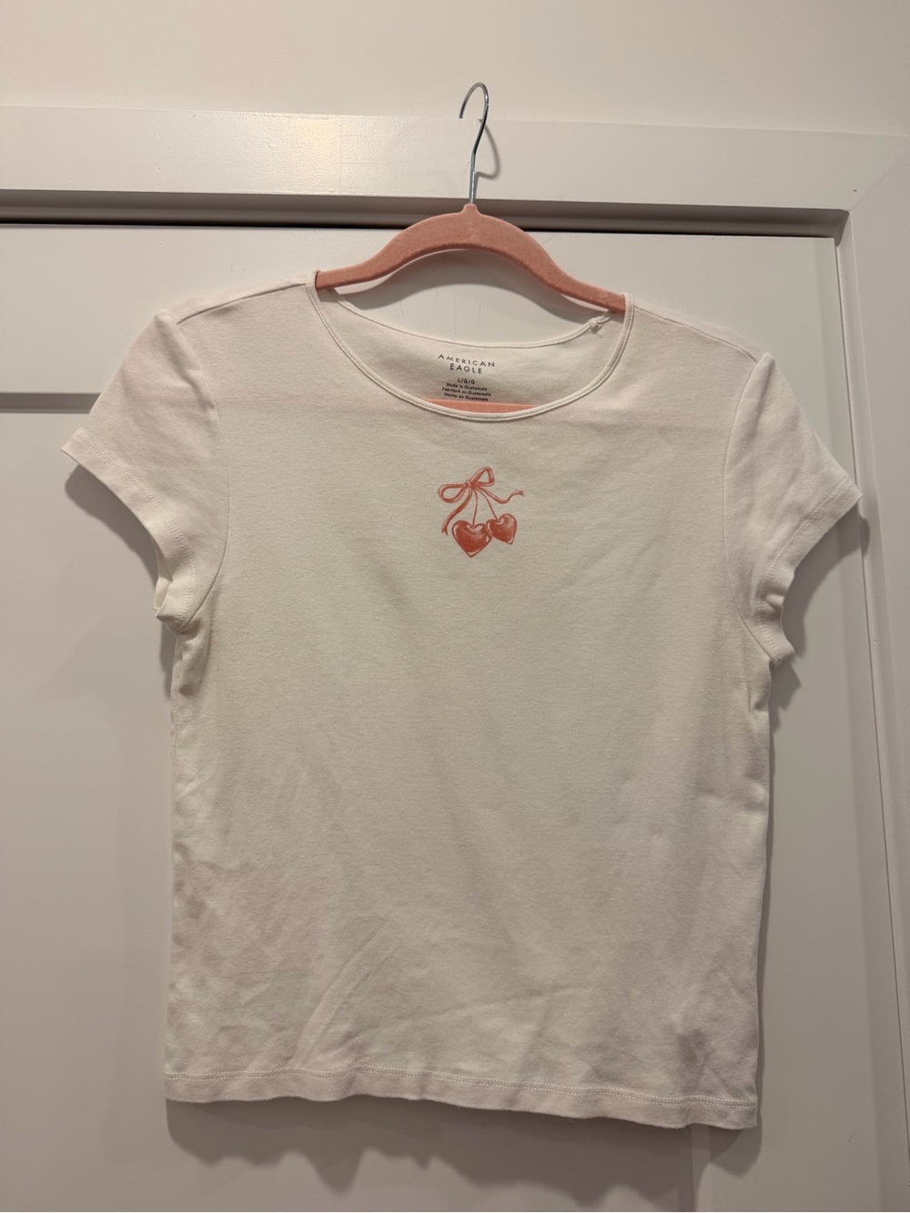 American Eagle Outfitters White Tee with red Cherry Motif